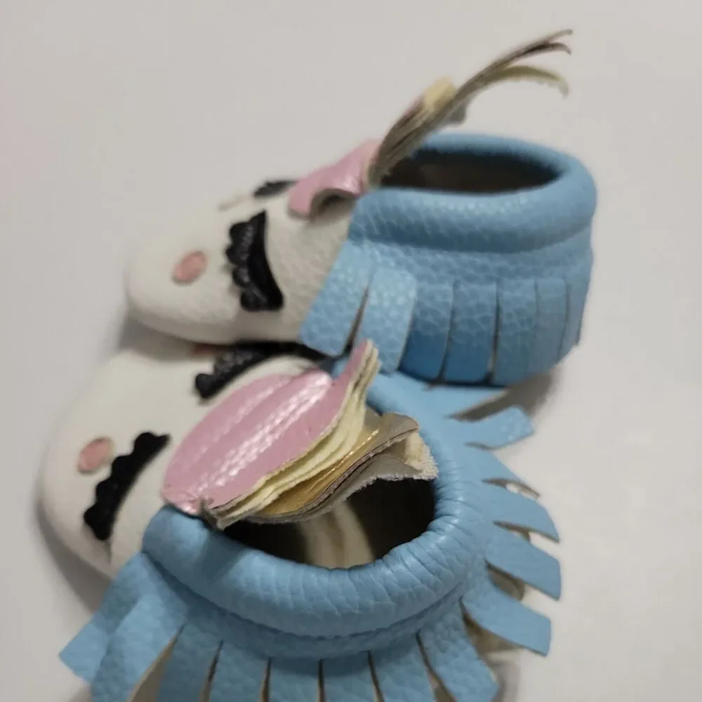 Boutique Princess‎ Infant Baby Girls 2 Moccasins Shoes Unicorn White Slippers